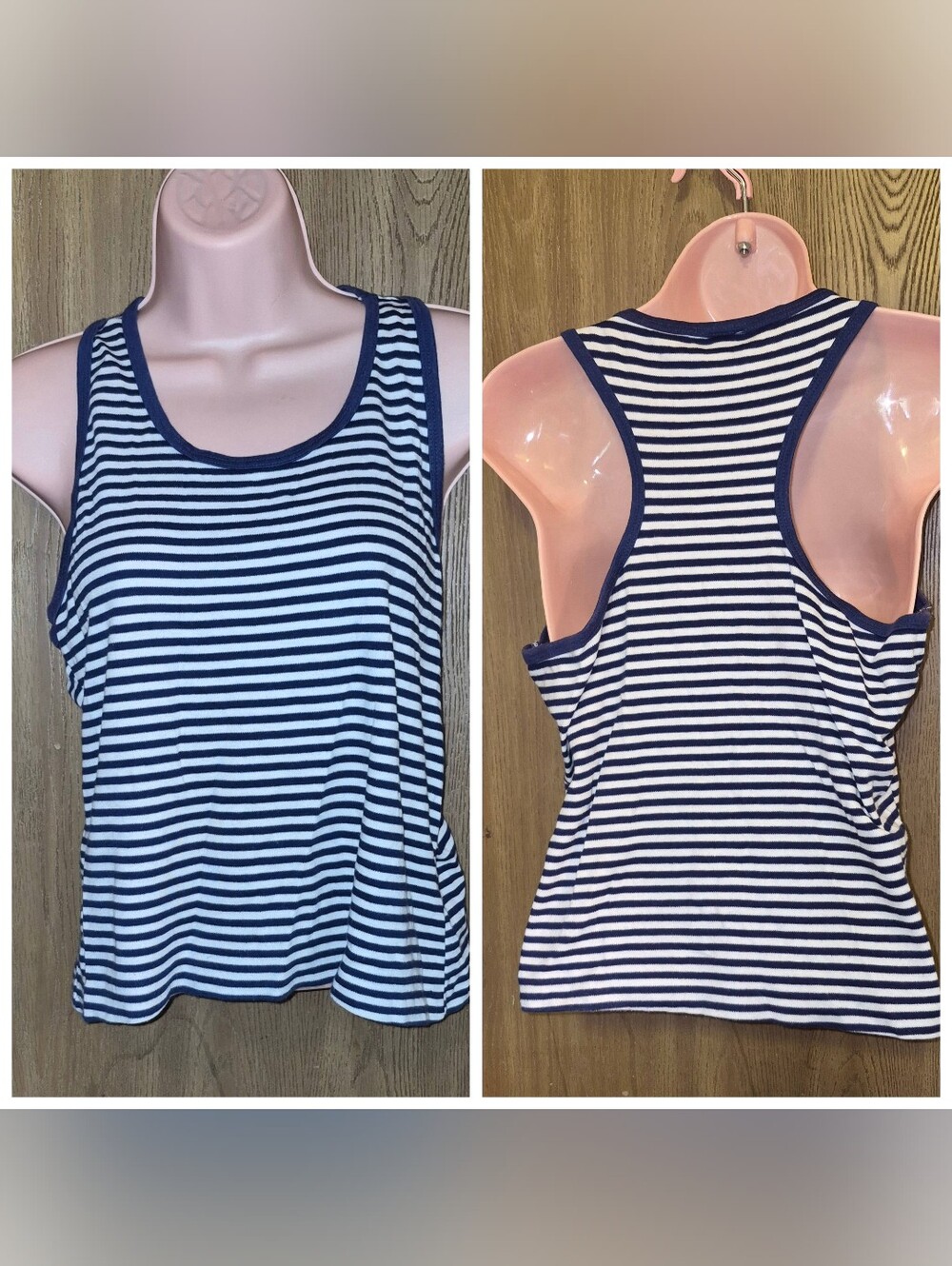 Vintage Sleeveless Tank Top Miss K Size L Racerback Size L 70s 80s Navy Striped